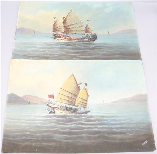 Two Chinese paintings of junks